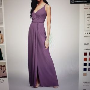 David's Bridal Double Strap Long Georgette Wrap Dress - color Wisteria